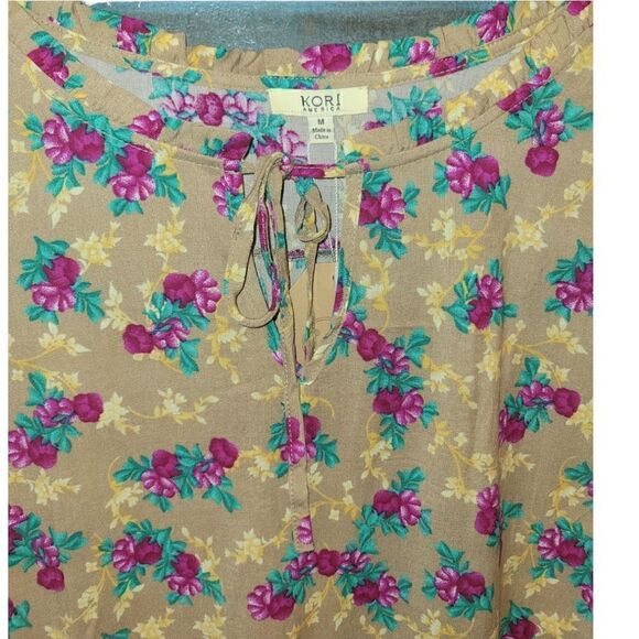 NWT Kori America Floral Longsleeve Bohemian Peasant Top Ruffle Sleeve M - Picture 5 of 14
